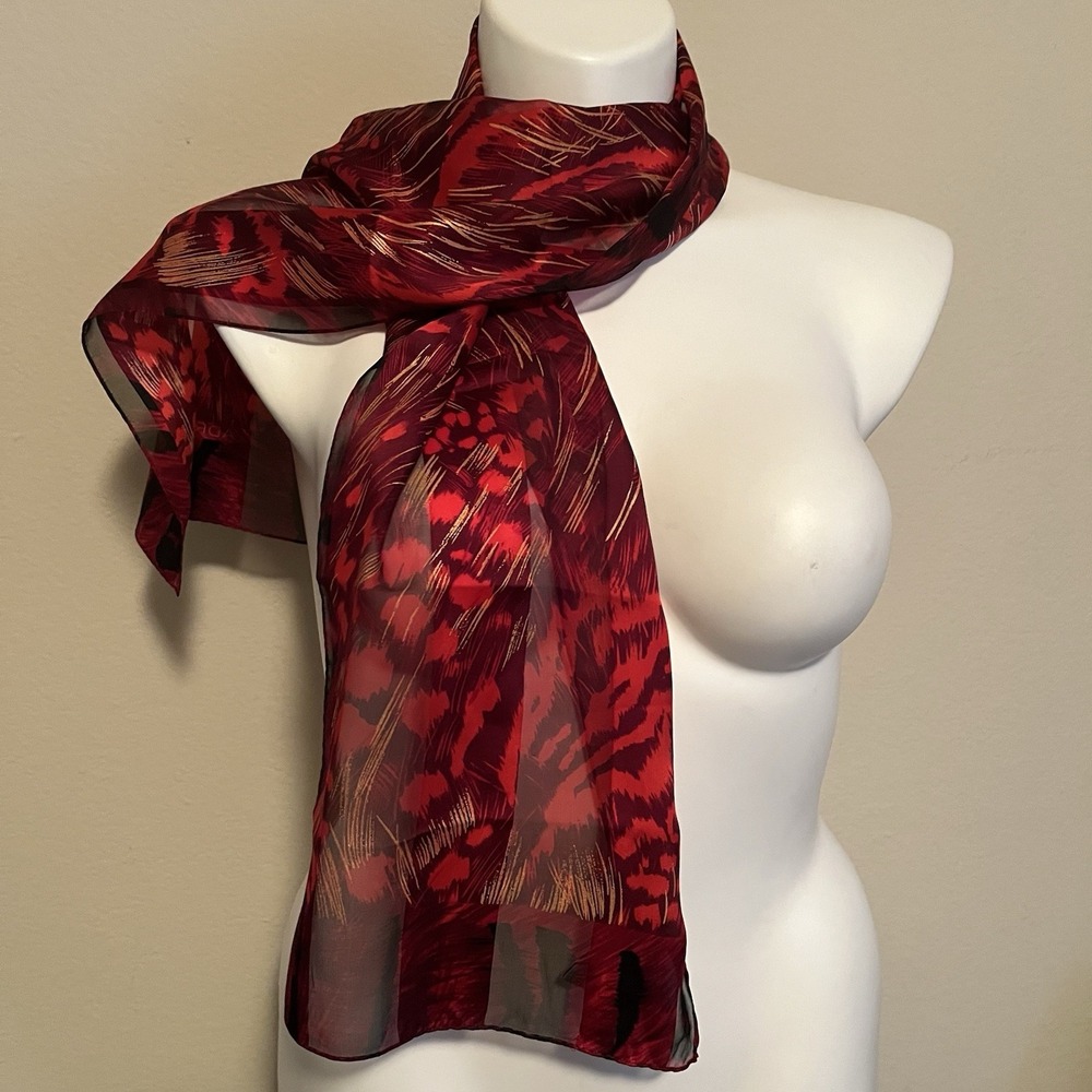 VTG Adrienne Vittadini Red Animal Print 100% Silk Scarf Rectangle Belt Bag Charm